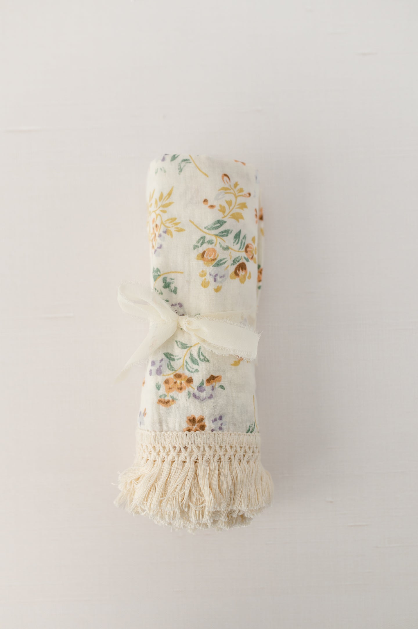 Boho Baby Muslin Swaddle Blanket with Fringe Edging